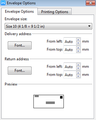 print envelope in writer