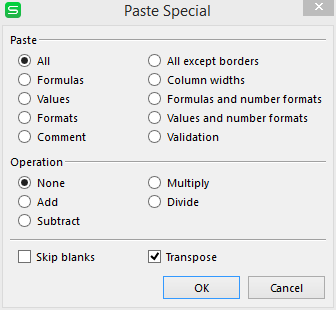 transpose copy rows and cloumn