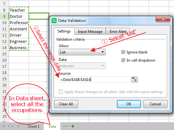 create a drop down list
