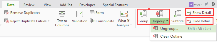 group and ungroup data in spreadsheets