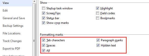 how do you display and hide formatting marks in word 2008