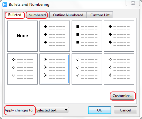 how to insert bullets and numbers