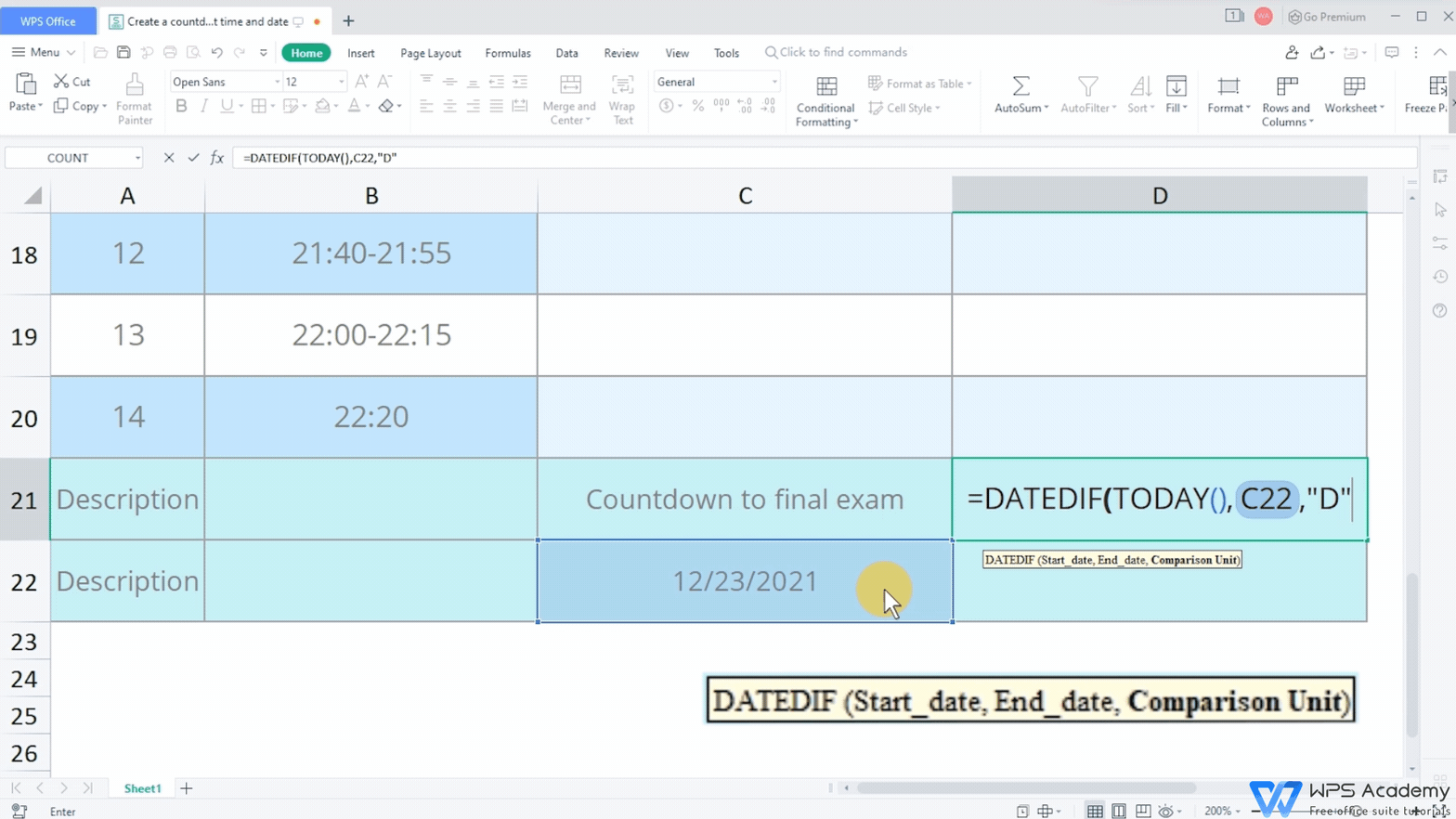 Create A Countdown Calendar Insert Current Time And Date WPS