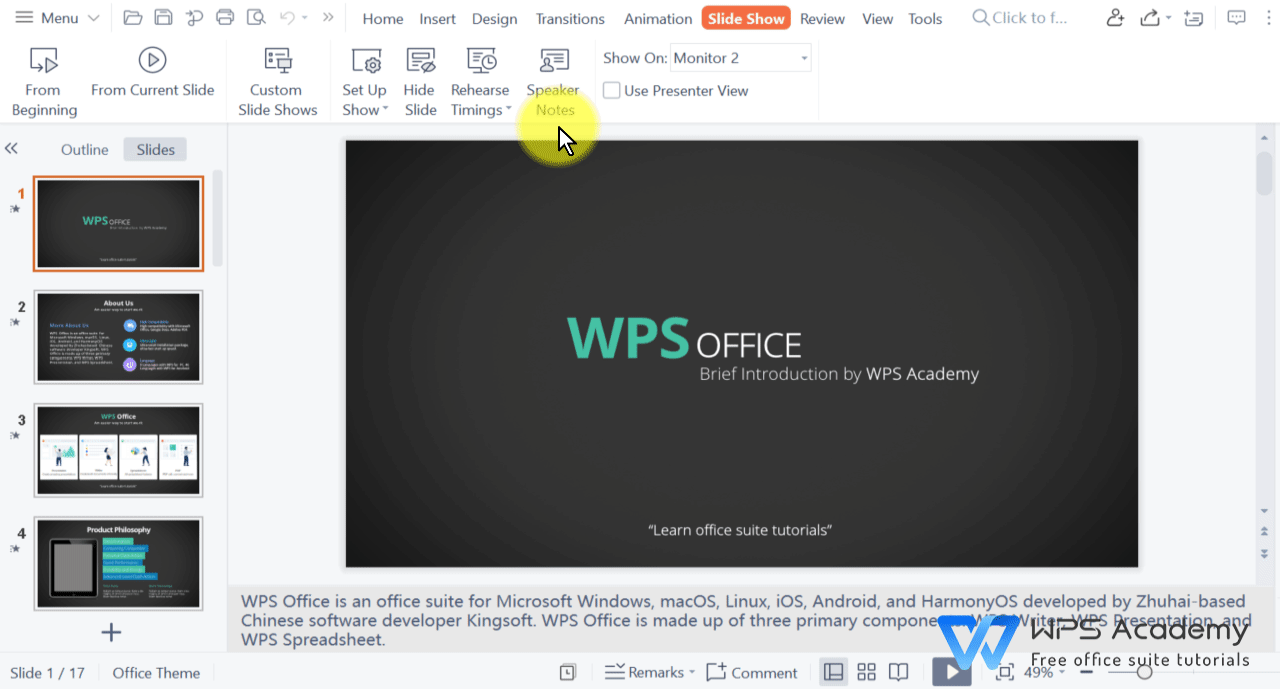 How to show presenter view during slide shows WPS Office Quick